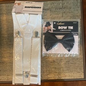 White Suspenders & Black Bow Tie Halloween flapper costumes NWT
